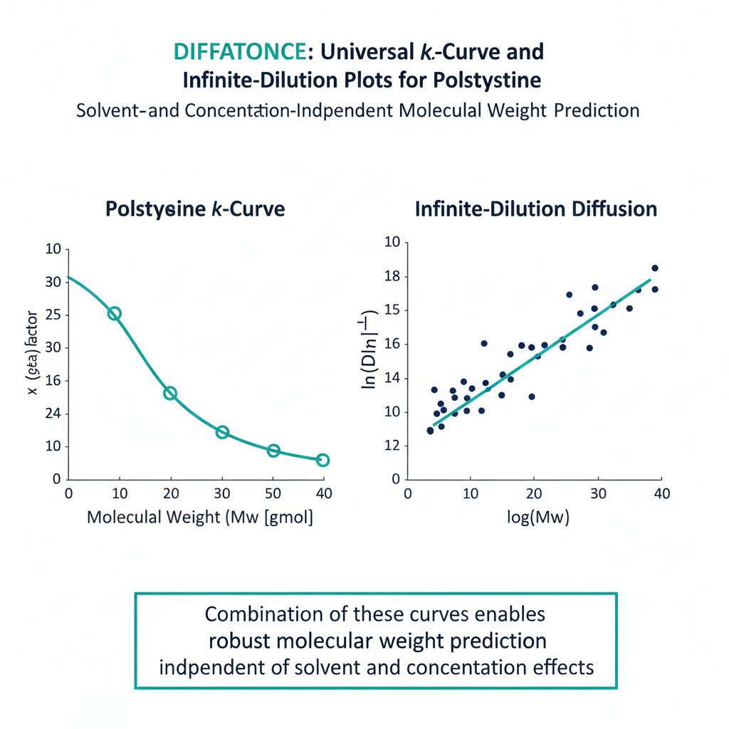 Curva universal de κ y curva de dilución infinita Dη|1/∞ frente a Mw