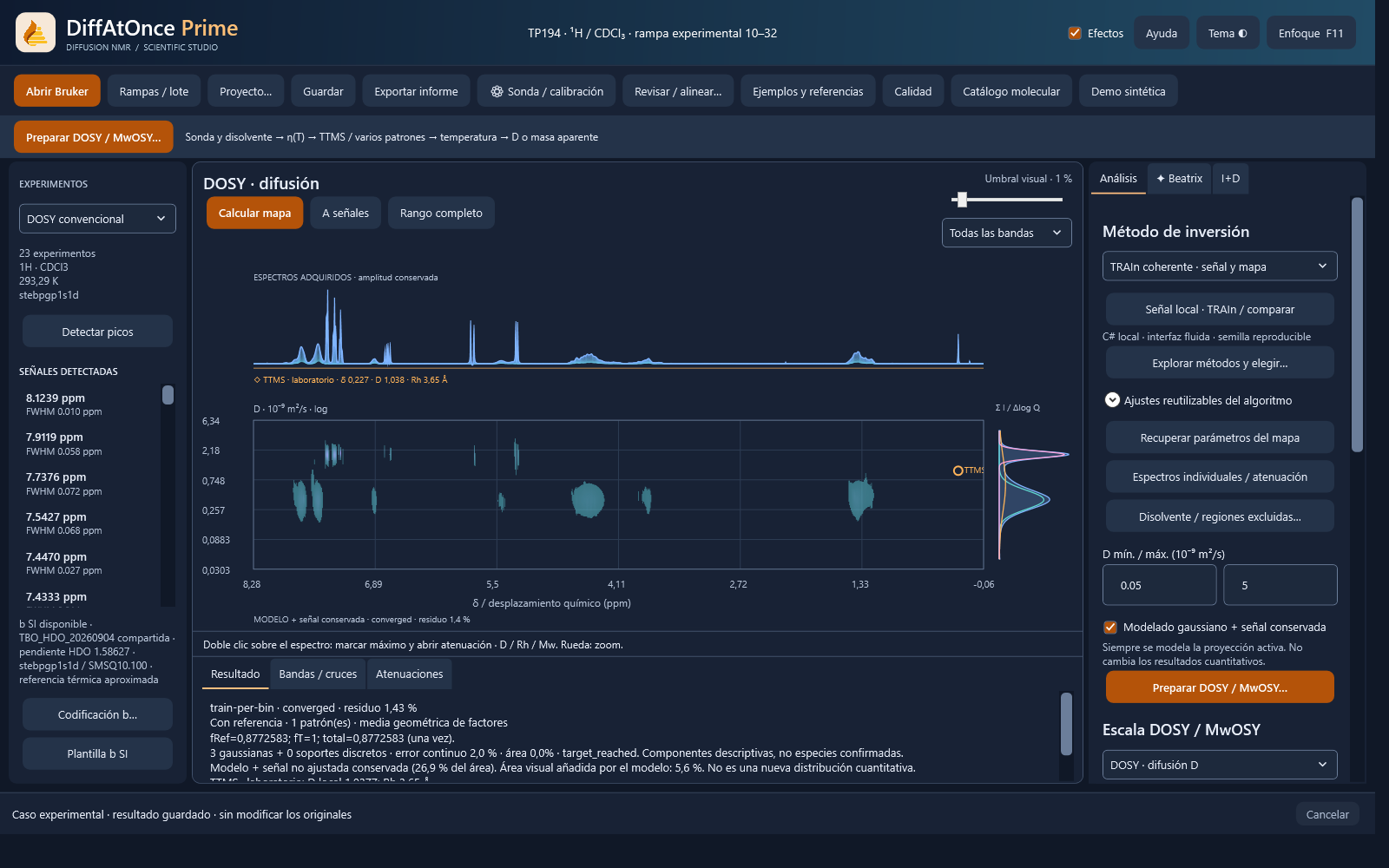 DiffAtOnce Prime 0.10.1 · The same result in dark mode · Experimental data