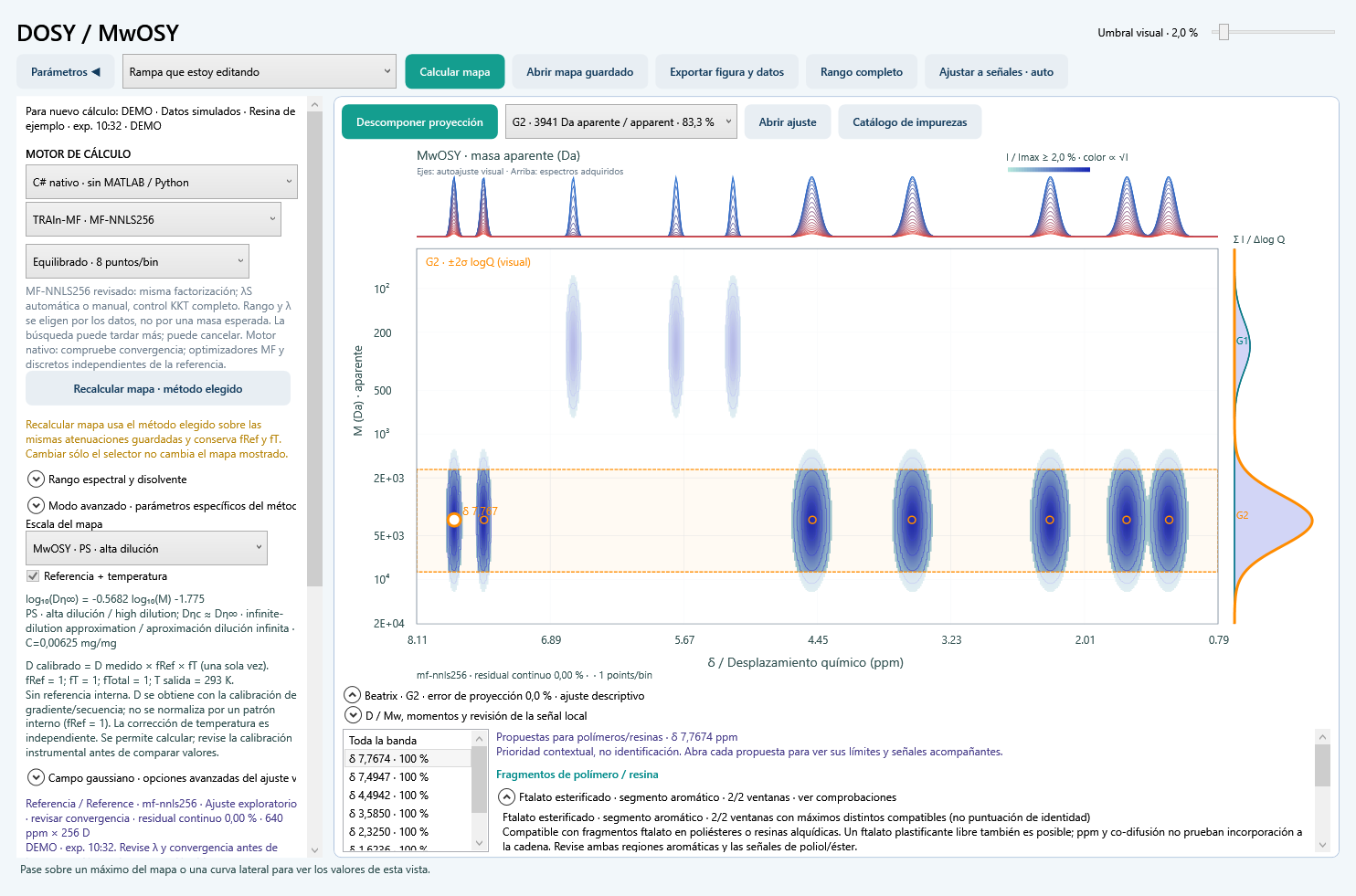 ResinAtOnce 0.45.2 · 12 · Modelado, proyección y asignación de bandas · Datos simulados