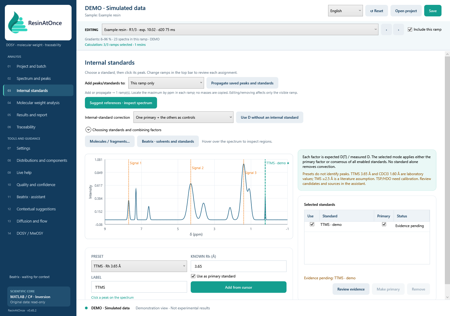 ResinAtOnce 0.45.2 · 05 · Encoding, units and temperature · Simulated data