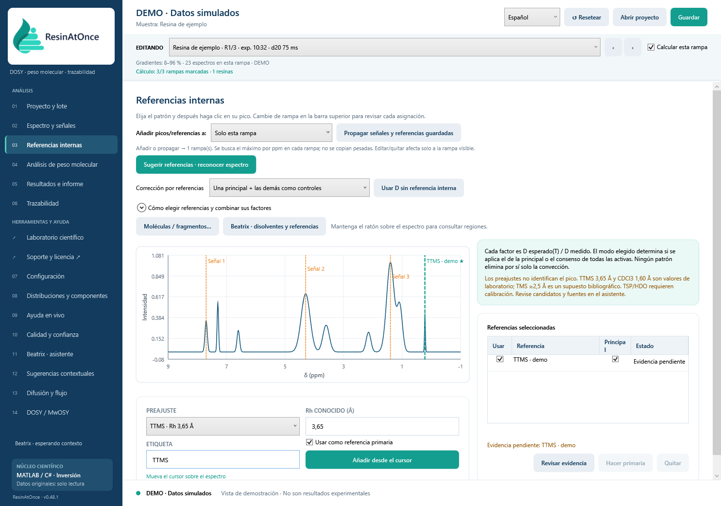 ResinAtOnce 0.48.1 · 05 · Codificación, unidades y temperatura · Datos simulados
